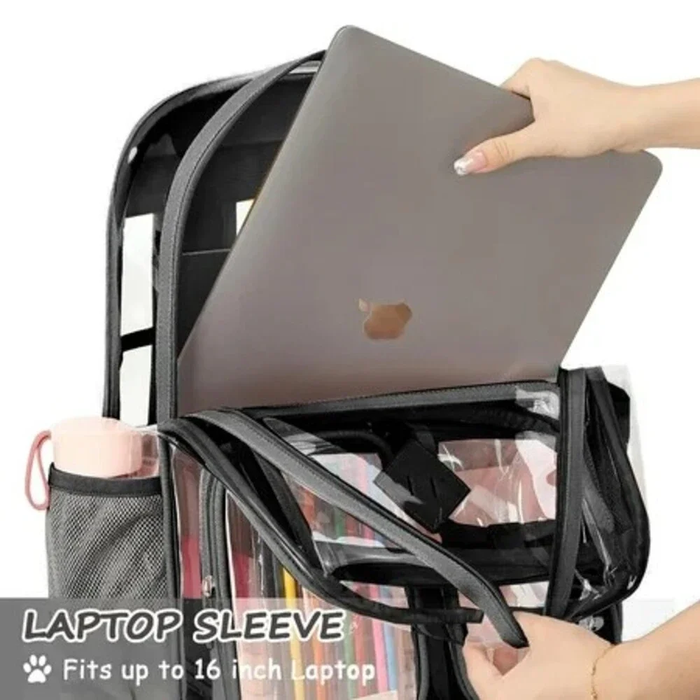 Clear Backpack Black Trim 16 Inch Anti-Theft Buckle Zipper Bag